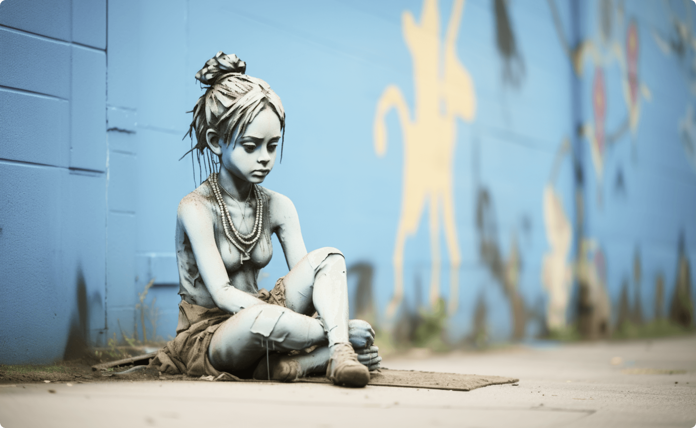 Murals in Blue, inspired by Banksy, Bild 16, Midjourney Exploration, Dirk Habenschaden